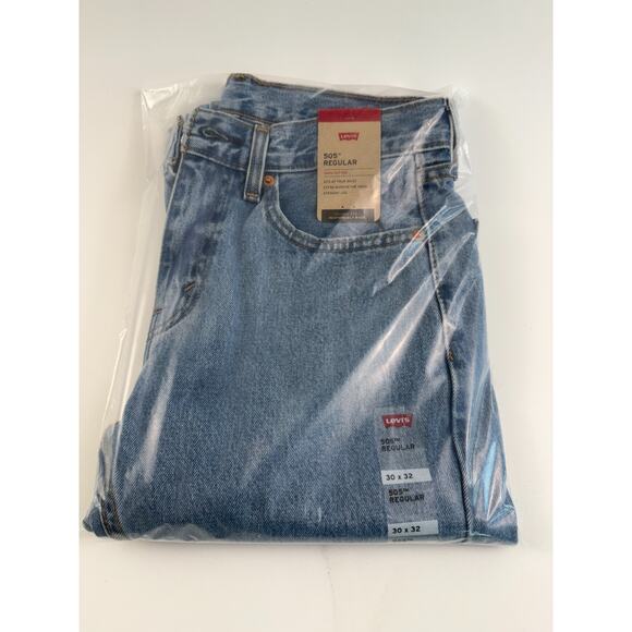 Levi's Men 505 Regular Fit Straight Leg Zip Fly Non-Stretch Jeans 32x34 Blue - Picture 12 of 12